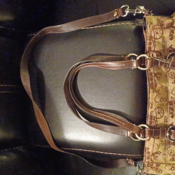 Coach brown canvas shoulder handbag purse  leather straps  hangtag Vintage - Picture 4 of 8